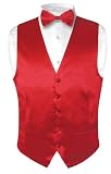 Biagio Men's Solid ROSE RED SILK Dress Vest Bow Tie Set for Suit or Tuxedo
