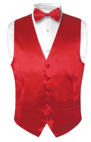 Discount Biagio Men's Solid ROSE RED SILK Dress Vest Bow Tie Set size Small