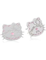 Hello Kitty Girls "Stitching" Sterling Silver Pink Enamel Piping Earrings