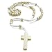 INBLUE Men,Women's Wood Pendant Necklace White Cross Bead 24 Inch Rosary Chain