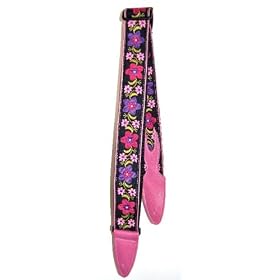 Jodi Head Pink/Black Floral Woven Jaquard Pattern with Buckle Guitar Strap