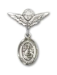 Sterling Silver Baby Badge with St. John the Apostle Charm and Angel with Wings Badge Pin