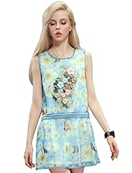 Mesh Pleated Floral Print Sleeveless Summer  Dress