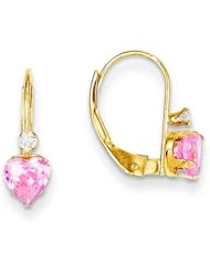 MadiK® 14k Yellow Gold Clear & Pink CZ Heart Shape Polished Leverback Earrings
