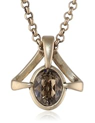 Sam Edelman Pronged Oval Stone Antique Worn Gold Colored Pendant Necklace, 16"