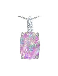 Original Star K (tm) Large 14x10mm Cushion Cut Created Pink Opal Pendant in 925 Sterling Silver