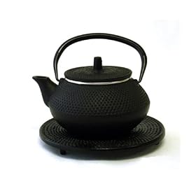 Click here to buy Black Cast Iron Teapot With Trivet By Moda - 35 oz.