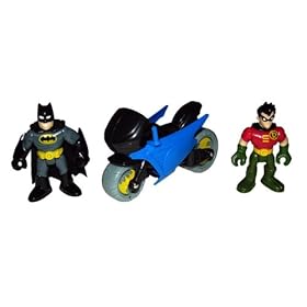  IMAGINEXT BAT CAVE Figures- DC SUPERFRIENDS Batman,Robin,Motorcycle
