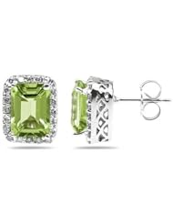 3.75ctw Emerald Cut Peridot and Diamond Earrings in 14K White Gold