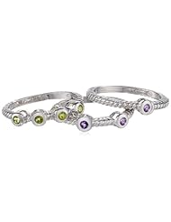 Sterling Silver Multi-Gemstone 3 Piece Stack Ring, Size 7