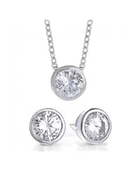 Bling Jewelry CZ by the Yard Sterling Silver Bezel Set Necklace and Earrings 16 Inches