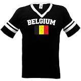 Belgium Flag International Soccer Mens Ringer T-shirt, Belgian National Pride Men's V-Neck Soccer Style Shirt