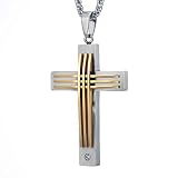 MensStainlessSteelGoldCrossCzPendantNecklaceJewelry-FreeShipping