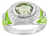 1.27CT PRASIOLITE .06CTW WHITE TOPAZ AND GREEN EPOXY WITH DIAMOND ACCENT STERLING SILVER RING