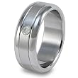 CLOSEOUT! Two Tone Brushed and Polished Stainless Steel Ring With CZ and Dual Grooves (Sizes 8 - 11)