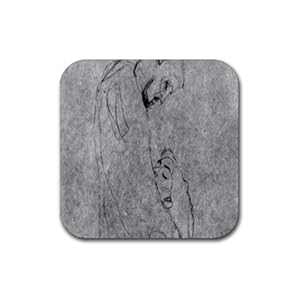 Woman and Man Standing in Profile by Gustav Klimt Square CoastersSet of 4