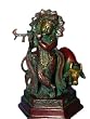 Krishna Statue Playing Flute with Cow Brass Hindu God Idol 7"