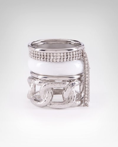 Bebe Oversized Chain Link Fringe Crystal Bangle White onesize