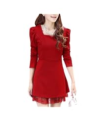 Cotton/Polyester Puff Sleeves Square Neck Lace  Dress