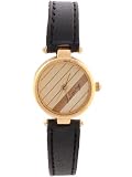 American Apparel Luxury Leather Diagonal Face Wristwatch -Black / Creme / Gold
