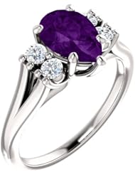 14K White Gold 9.00x6.00mm Pear Cut Amethyst and Diamond Ring -- LIFETIME WARRANTY