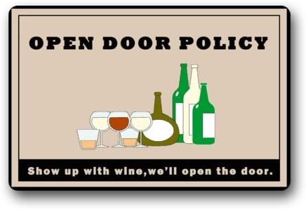 Custom Welcome Doormats - Design Funny "Open Door Policy" Winebottle Open Door Light Grey Print In Your Doormats (Machine-washable) W008