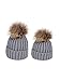 2PCS Mommy and Me Winter Warm Hats Baby Boys Girls Hats Crochet Knit Hairball Beanie Caps (Gray)