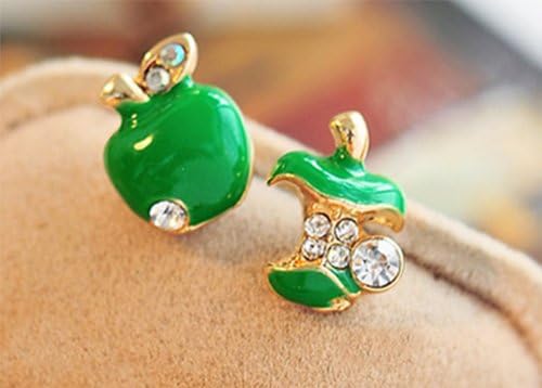 Jeweled Asymmetry Apple Stud Earrings (green)