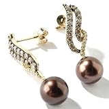 14K Dyed Brown Cultured South Sea Pearls & Choc/White Diamond Earrings