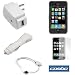 Solid Black Rubberized Snap-on Hard Cover Case + Clear Reusable LCD Screen Protector + USB Data Cable + USB Home Travel Charger + USB Car Charger for Apple 2nd Generation Iphone 3G Smartphone Image