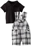 Calvin Klein Baby-boys Infant Polo with Plaided Shortall, Black, 12 Months