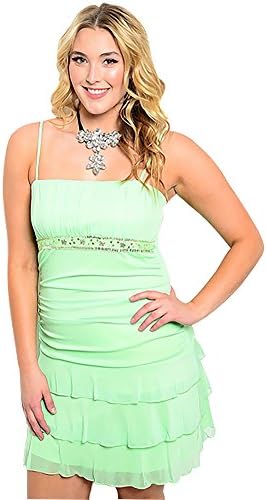Finnese Plus Size Women's Spaghetti Strap Ruffles Mini Dress - 2XL