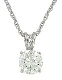 Platinum Plated Sterling Silver 7.5mm Round Prong-set Cubic Zirconia Pendant, 18