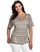 Kenneth Cole Women's Plus-Size 3/4 Sleeve Top with Burnout Stripe, Pebble, 2X