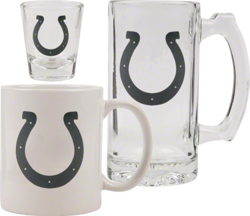 Indianapolis Colts Glassware Set: 3D Logo Tankard, Coffee Mug, Shot Glass