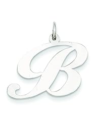 14K White Gold Large Fancy Script Initial B Charm