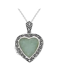 Sterling Silver, Jade and Swarovski Marcasite, Heart Locket Necklace