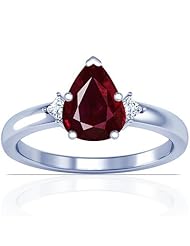 18K White Gold Pear Cut Ruby Three Stone Ring (GIA Certificate)