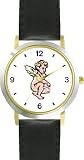Kneeling Cherub or Angel Theme Cherub or Angel Theme - WATCHBUDDY&reg; DELUXE TWO-TONE THEME WATCH - Arabic Numbers - Black Leather Strap-Size-Large ( Men's Size or Jumbo Women's Size )