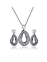 Nickel Free Sterling Silver Pendant & Earring Sets Open Oval CZ Covered Set Pendant Length: 1.5 Inches Width: 0.86 Inch Earrings: Length: 1 Inch Width: 0.57 Inch