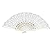 uxcell Sequin Flower Detailings Nylon Hand Folding Fan White