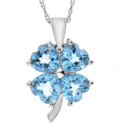 White Gold Swiss Blue Topaz 4-Leaf Clover Pendant