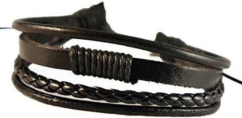 Handmade Unisex Men Women's Genuine Leather Bracelet Black Adjustable Size