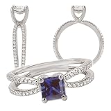 18k Chatham 5.5mm princess cut blue sapphire color #4 engagement ring with split shank