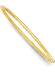 14k Yellow Gold 3mm Laser and D/C Tube Slip-on Bangle. Metal Wt- 3.24g