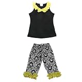 Yellow Black Damask 2pc Top Capri Baby Girls Outfit 12M