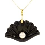 14K Black Jade & Cultured Pearl Shell Pendant