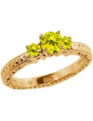 0.79 Ct Round Canary SI1/SI2 Diamond 925 Yellow Gold Plated Silver 3-Stone Ring