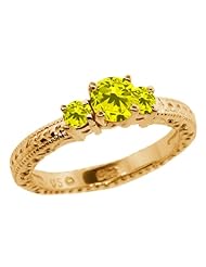 0.79 Ct Round Canary SI1/SI2 Diamond 14K Yellow Gold 3-Stone Ring