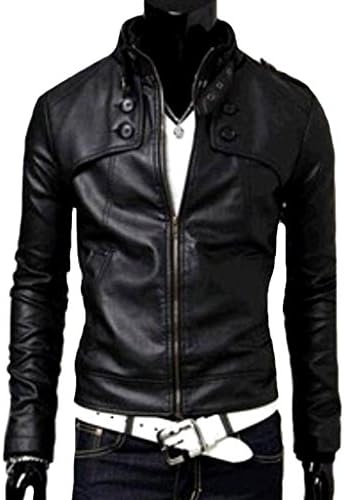 TccTccMall Mens Trendy Slim Fit PU Leather Bomber Biker Jacket Blazer